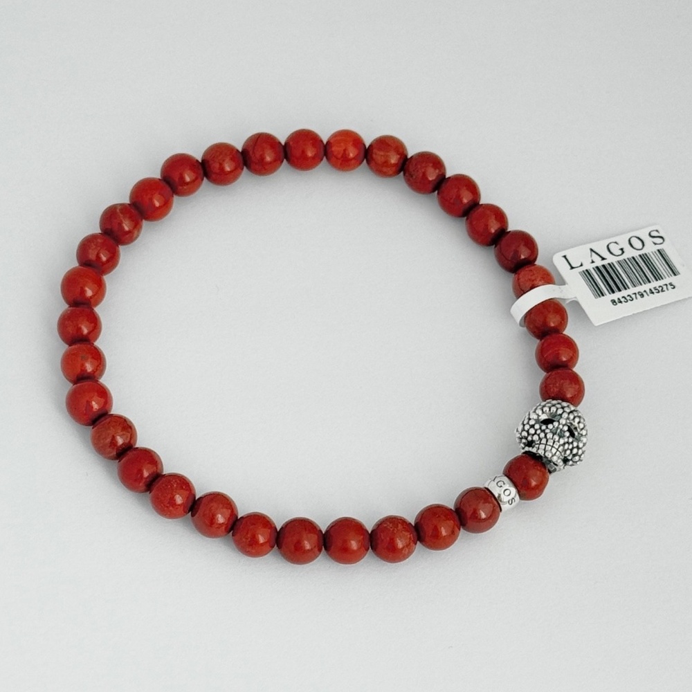 LAGOS Anthem Red Jasper Skull Bead Bracelet Size Large L (8)
